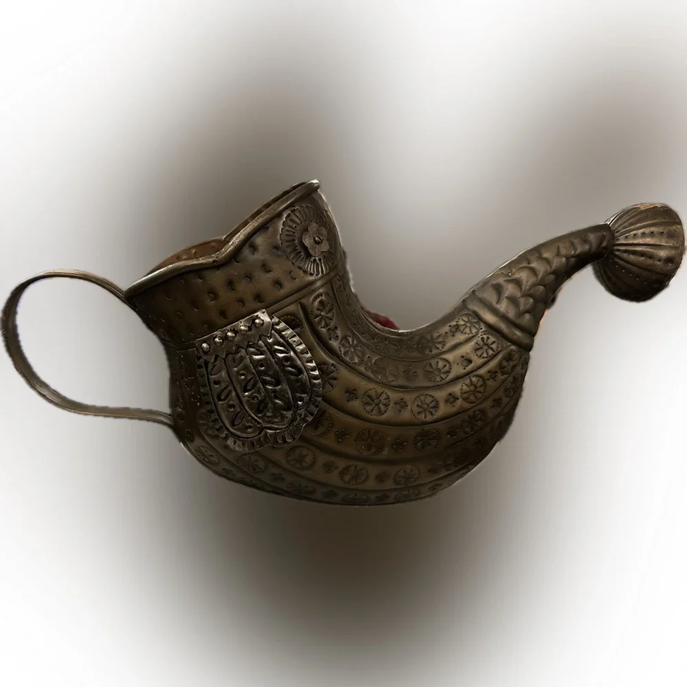 Anthropologie Handmade Mixed Punched Metal Fish Watering Can Pitcher Vessel HTF